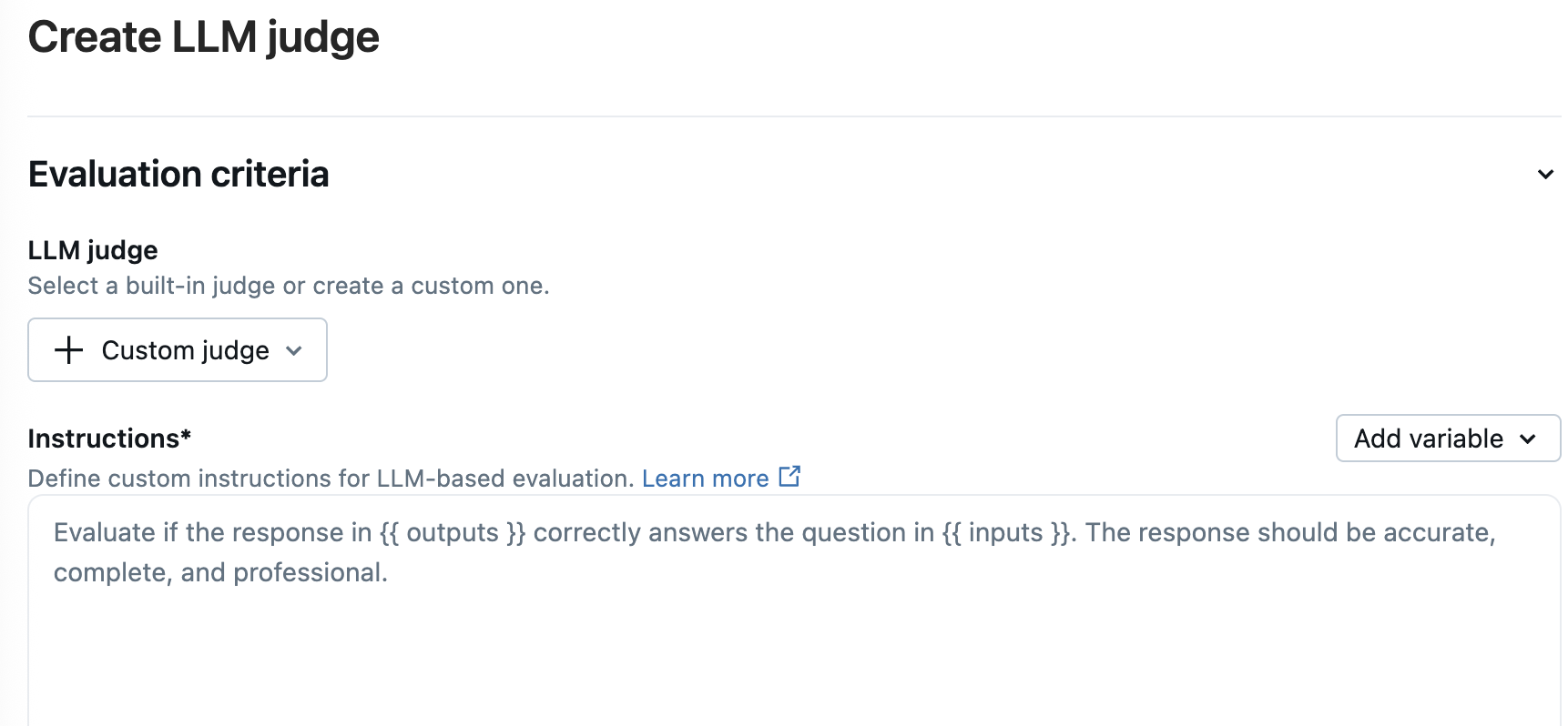 Customized LLM judges screenshot